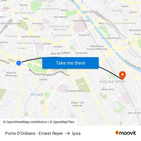 Porte D'Orléans - Ernest Reyer to Ipsa map