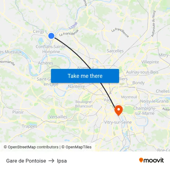 Gare de Pontoise to Ipsa map
