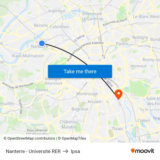 Nanterre - Université RER to Ipsa map