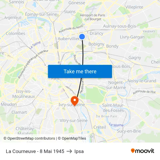 La Courneuve - 8 Mai 1945 to Ipsa map