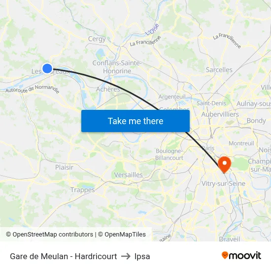 Gare de Meulan - Hardricourt to Ipsa map