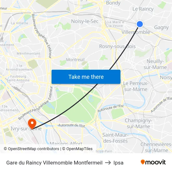 Gare du Raincy Villemomble Montfermeil to Ipsa map