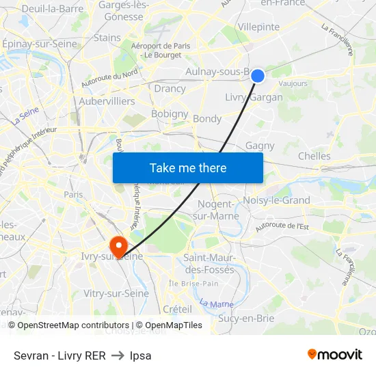 Sevran - Livry RER to Ipsa map