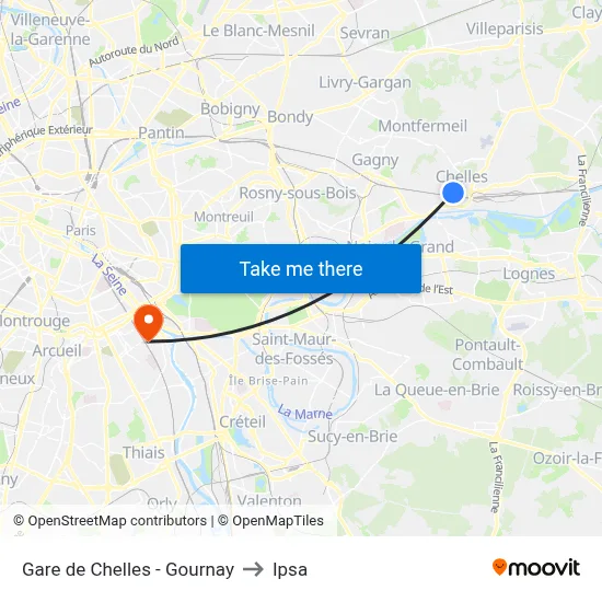 Gare de Chelles - Gournay to Ipsa map