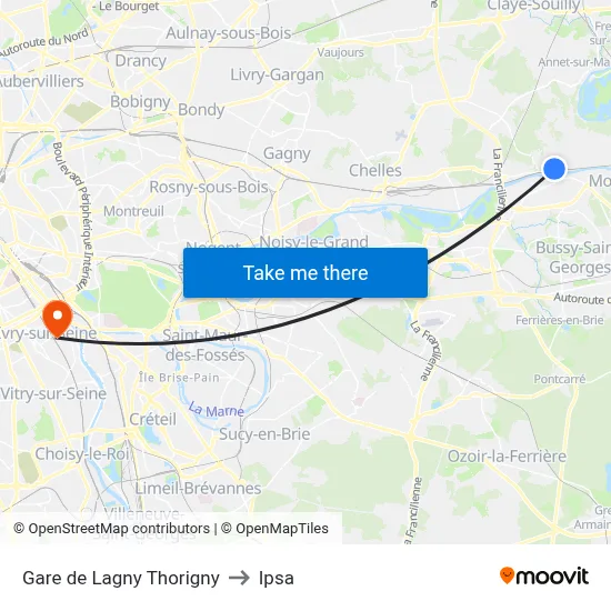 Gare de Lagny Thorigny to Ipsa map