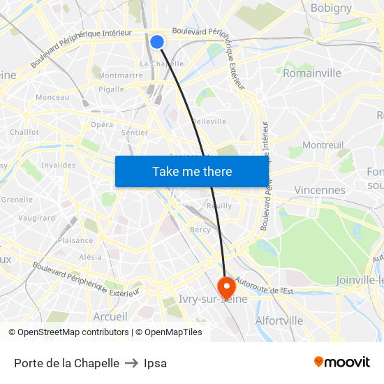 Porte de la Chapelle to Ipsa map