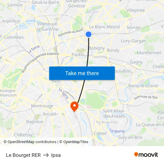Le Bourget RER to Ipsa map
