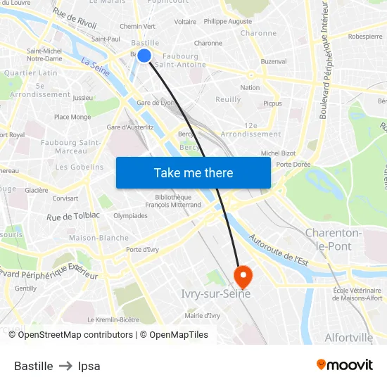 Bastille to Ipsa map