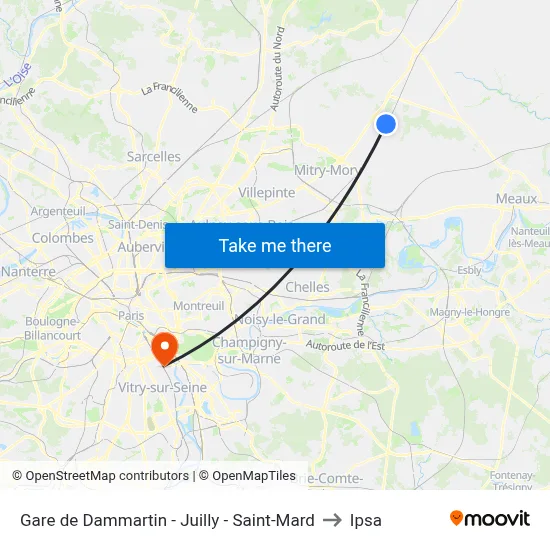 Gare de Dammartin - Juilly - Saint-Mard to Ipsa map