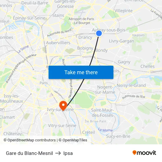 Gare du Blanc-Mesnil to Ipsa map