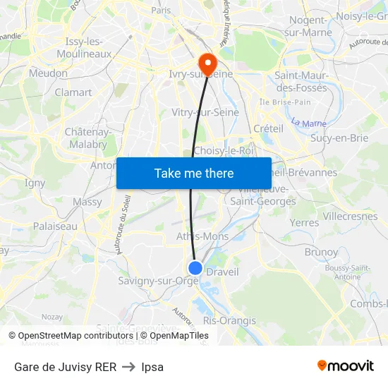 Gare de Juvisy RER to Ipsa map
