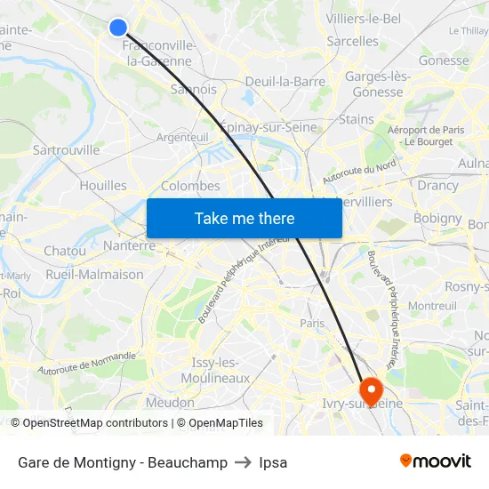 Gare de Montigny - Beauchamp to Ipsa map