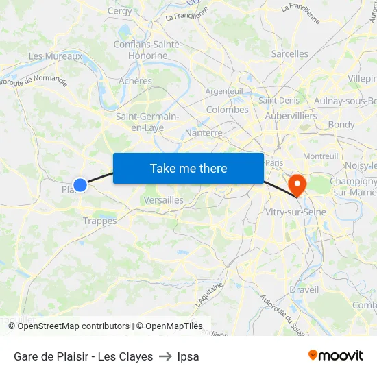 Gare de Plaisir - Les Clayes to Ipsa map