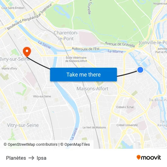 Planètes to Ipsa map