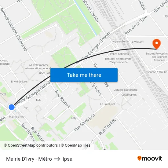 Mairie D'Ivry - Métro to Ipsa map