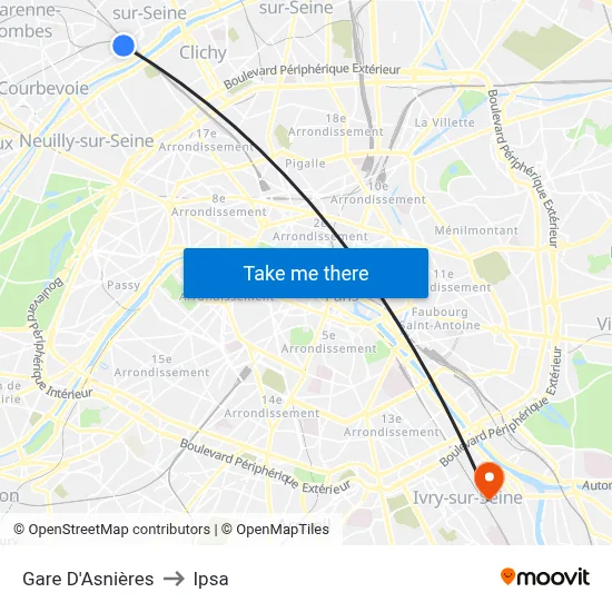 Gare D'Asnières to Ipsa map