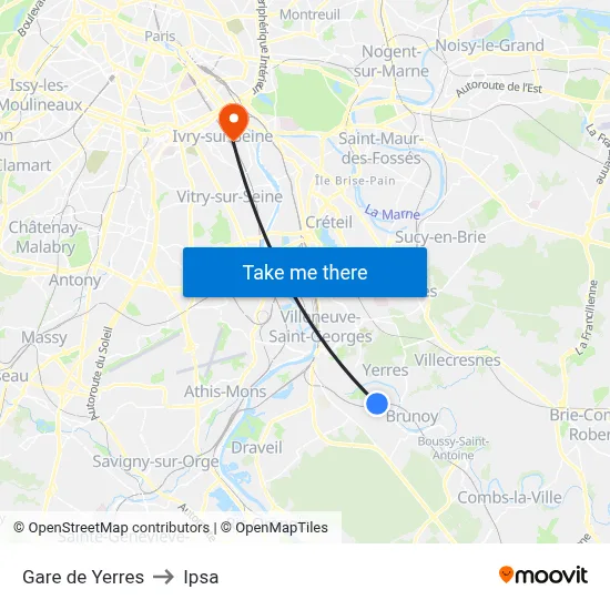 Gare de Yerres to Ipsa map