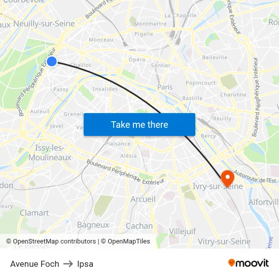 Avenue Foch to Ipsa map