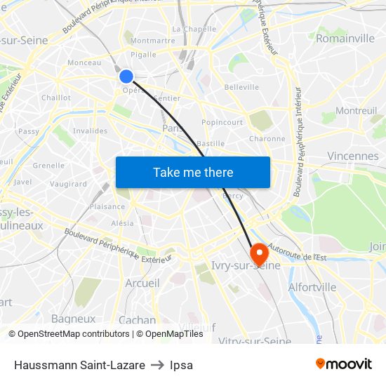 Haussmann Saint-Lazare to Ipsa map