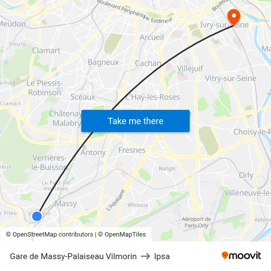 Gare de Massy-Palaiseau Vilmorin to Ipsa map
