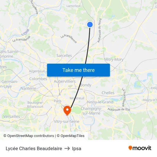 Lycée Charles Beaudelaire to Ipsa map
