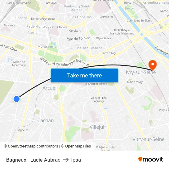 Bagneux - Lucie Aubrac to Ipsa map