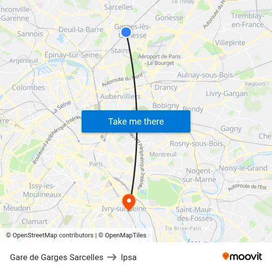 Gare de Garges Sarcelles to Ipsa map