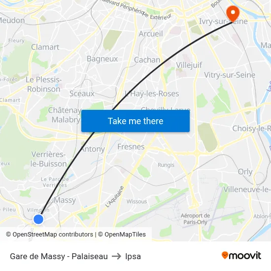 Gare de Massy - Palaiseau to Ipsa map