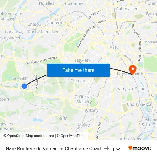Gare Routière de Versailles Chantiers - Quai I to Ipsa map