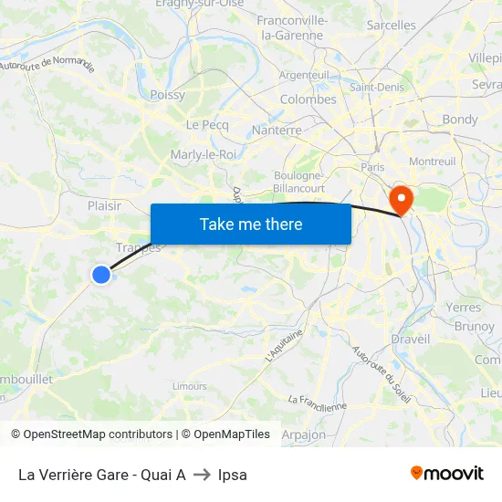 La Verrière Gare - Quai A to Ipsa map