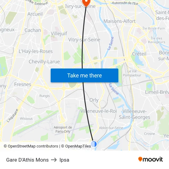 Gare D'Athis Mons to Ipsa map
