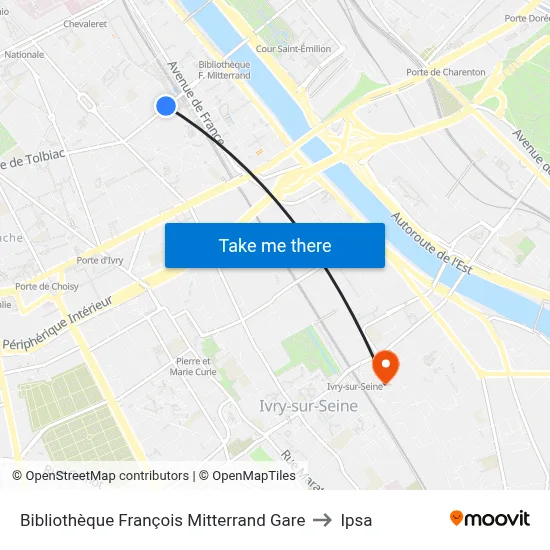 Bibliothèque François Mitterrand Gare to Ipsa map