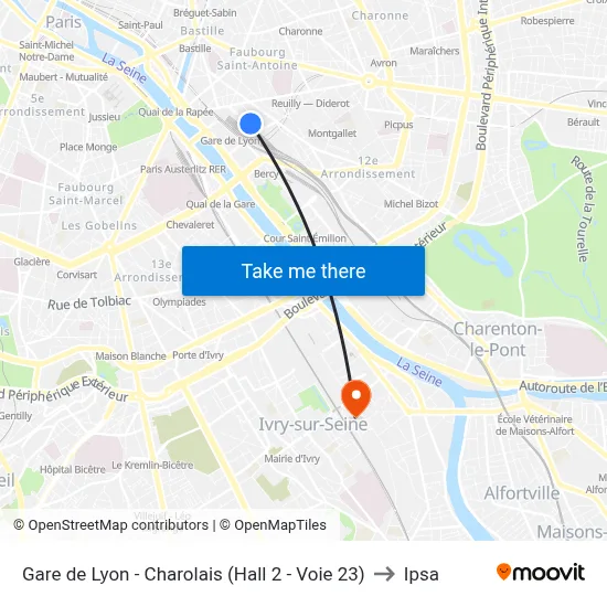 Gare de Lyon - Charolais (Hall 2 - Voie 23) to Ipsa map