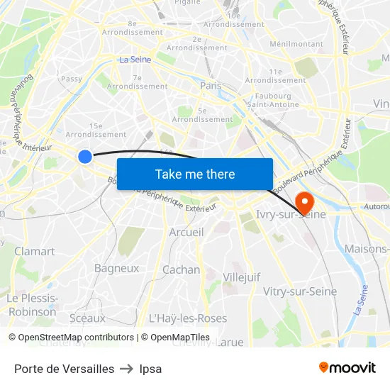 Porte de Versailles to Ipsa map