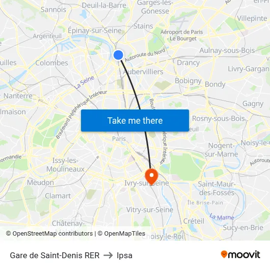 Gare de Saint-Denis RER to Ipsa map