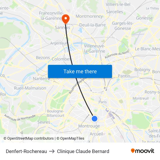 Denfert-Rochereau to Clinique Claude Bernard map