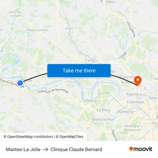 Mantes-La-Jolie to Clinique Claude Bernard map