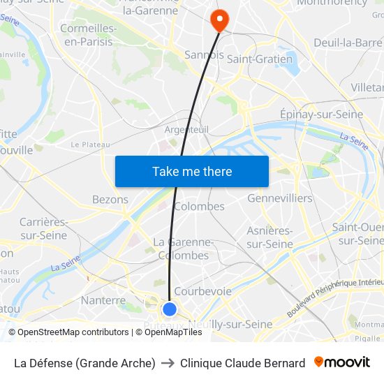 La Défense (Grande Arche) to Clinique Claude Bernard map