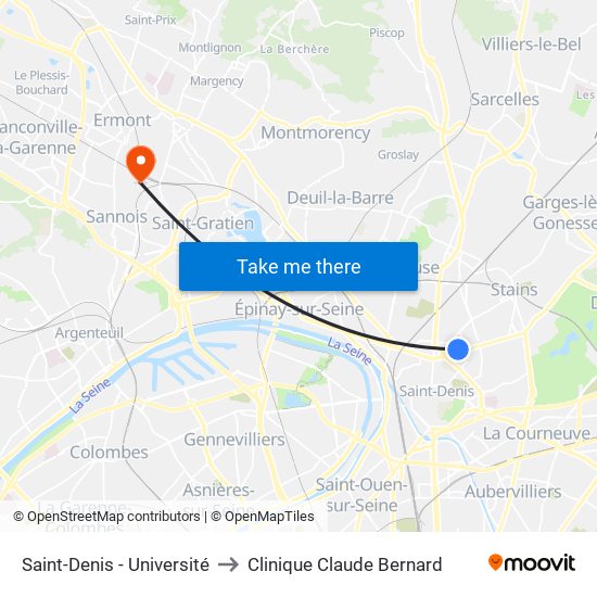 Saint-Denis - Université to Clinique Claude Bernard map