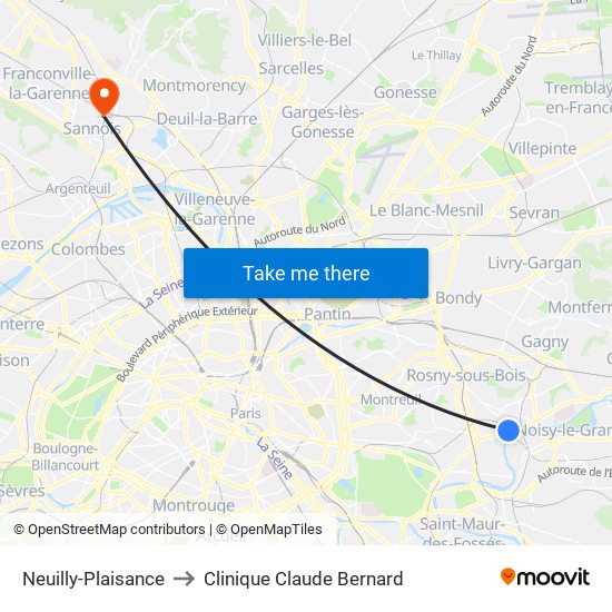 Neuilly-Plaisance to Clinique Claude Bernard map