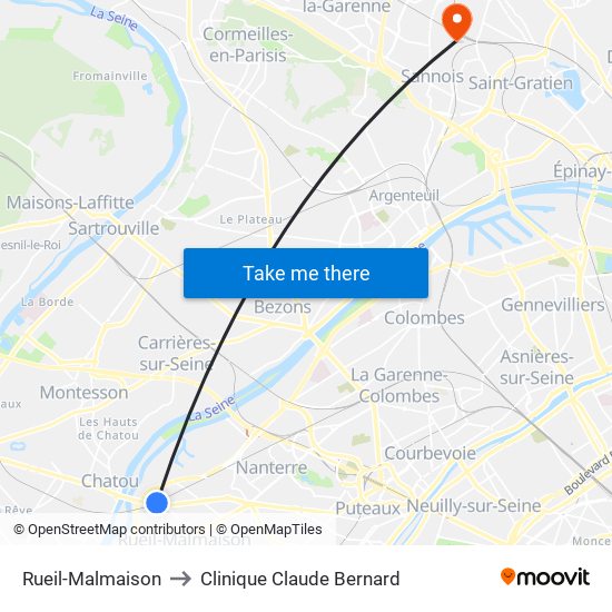 Rueil-Malmaison to Clinique Claude Bernard map