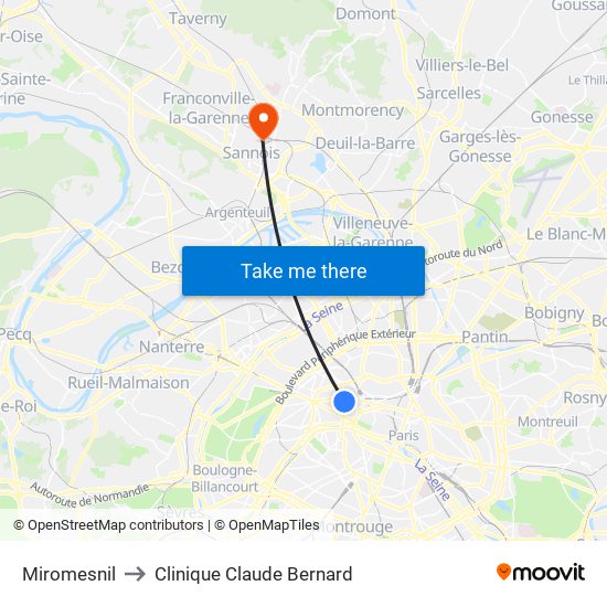 Miromesnil to Clinique Claude Bernard map