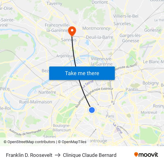 Franklin D. Roosevelt to Clinique Claude Bernard map