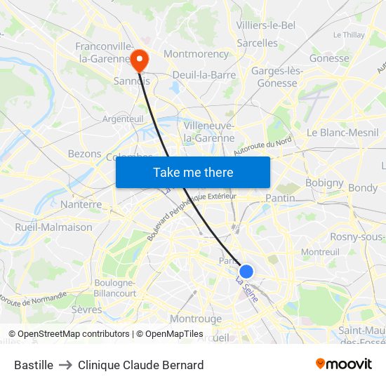 Bastille to Clinique Claude Bernard map