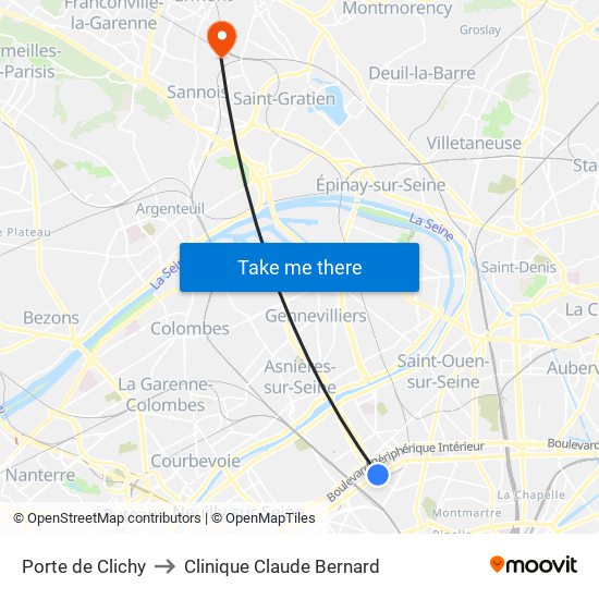 Porte de Clichy to Clinique Claude Bernard map