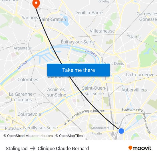 Stalingrad to Clinique Claude Bernard map