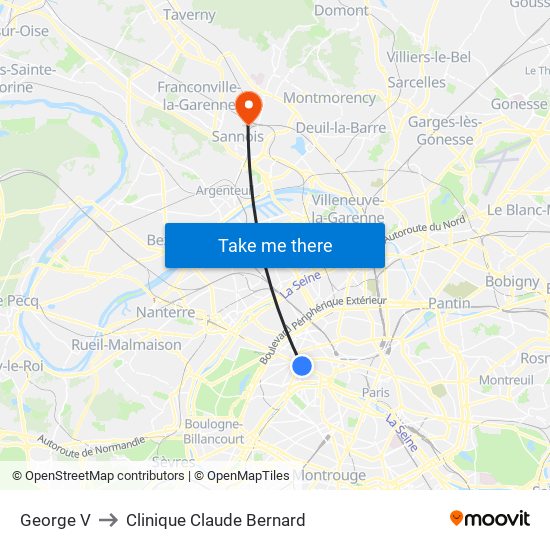 George V to Clinique Claude Bernard map