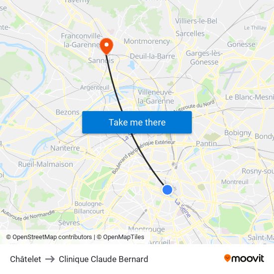 Châtelet to Clinique Claude Bernard map