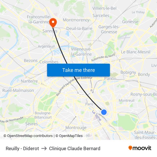 Reuilly - Diderot to Clinique Claude Bernard map