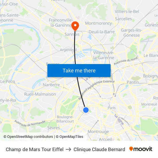 Champ de Mars Tour Eiffel to Clinique Claude Bernard map